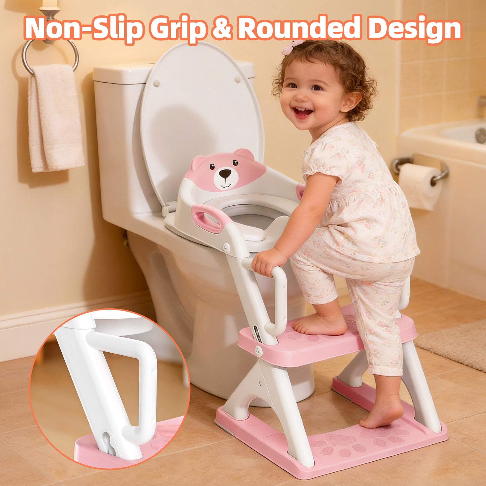 SKYROKU 8899Pro 2in1 Toilettensitz mit Treppe Pink Kunststoff
