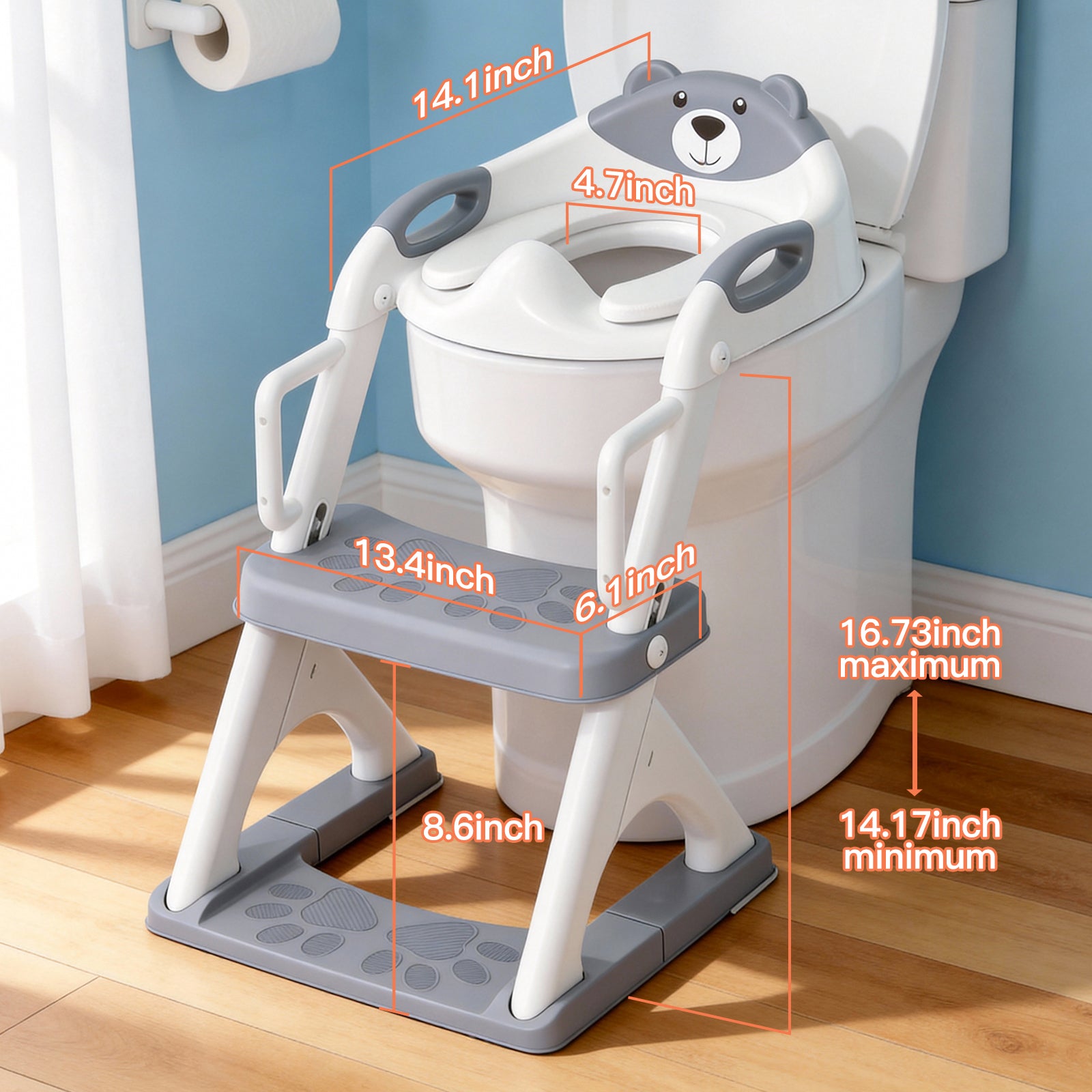 SKYROKU 8899Pro 2in1 Toilettensitz mit Treppe Grau rutschfest