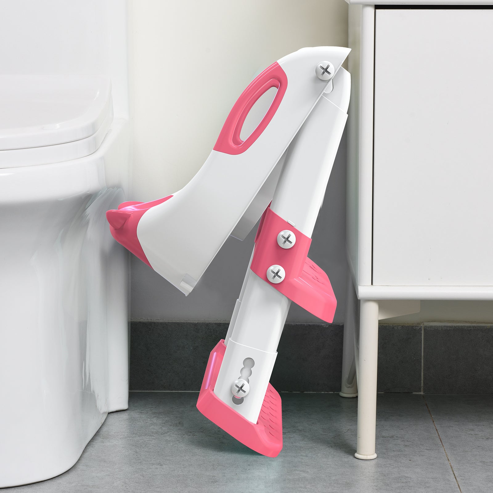 SKYROKU 8839 Toilettensitz mit Treppe Pink Doppelpedal