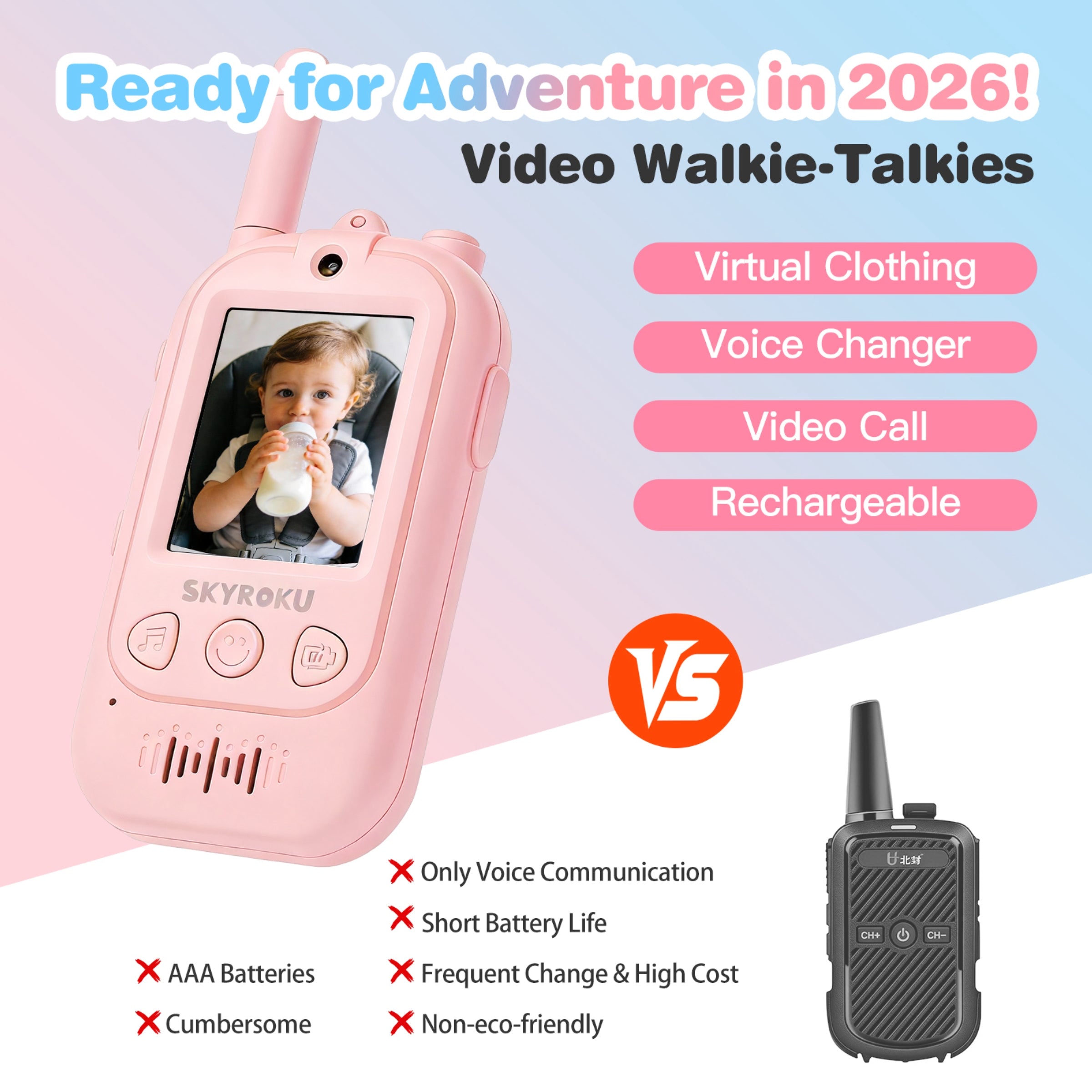 SKYROKU Video Walkie Talkies Kinder rosa 2er Set