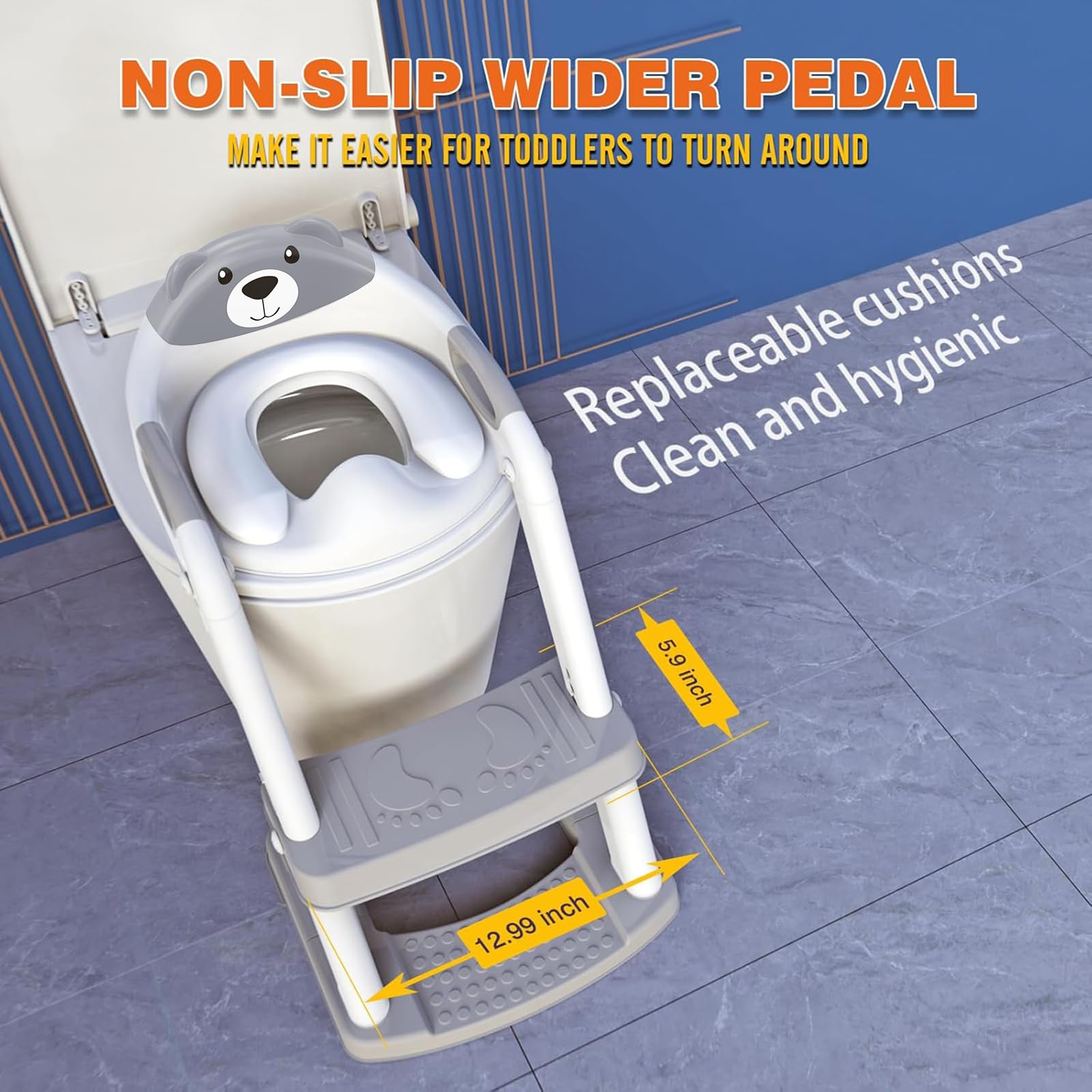 SKYROKU 8898 Toilettensitz mit Treppe Grau faltbar