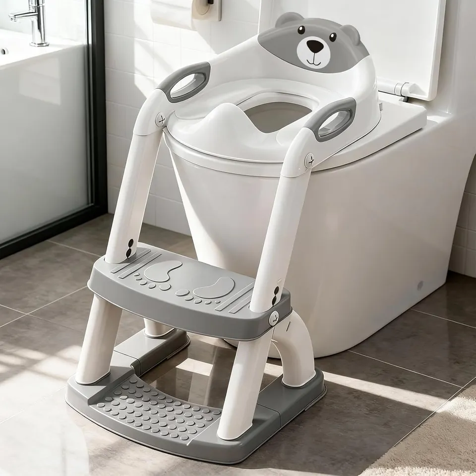 SKYROKU 8898 Toilettensitz mit Treppe Grau faltbar