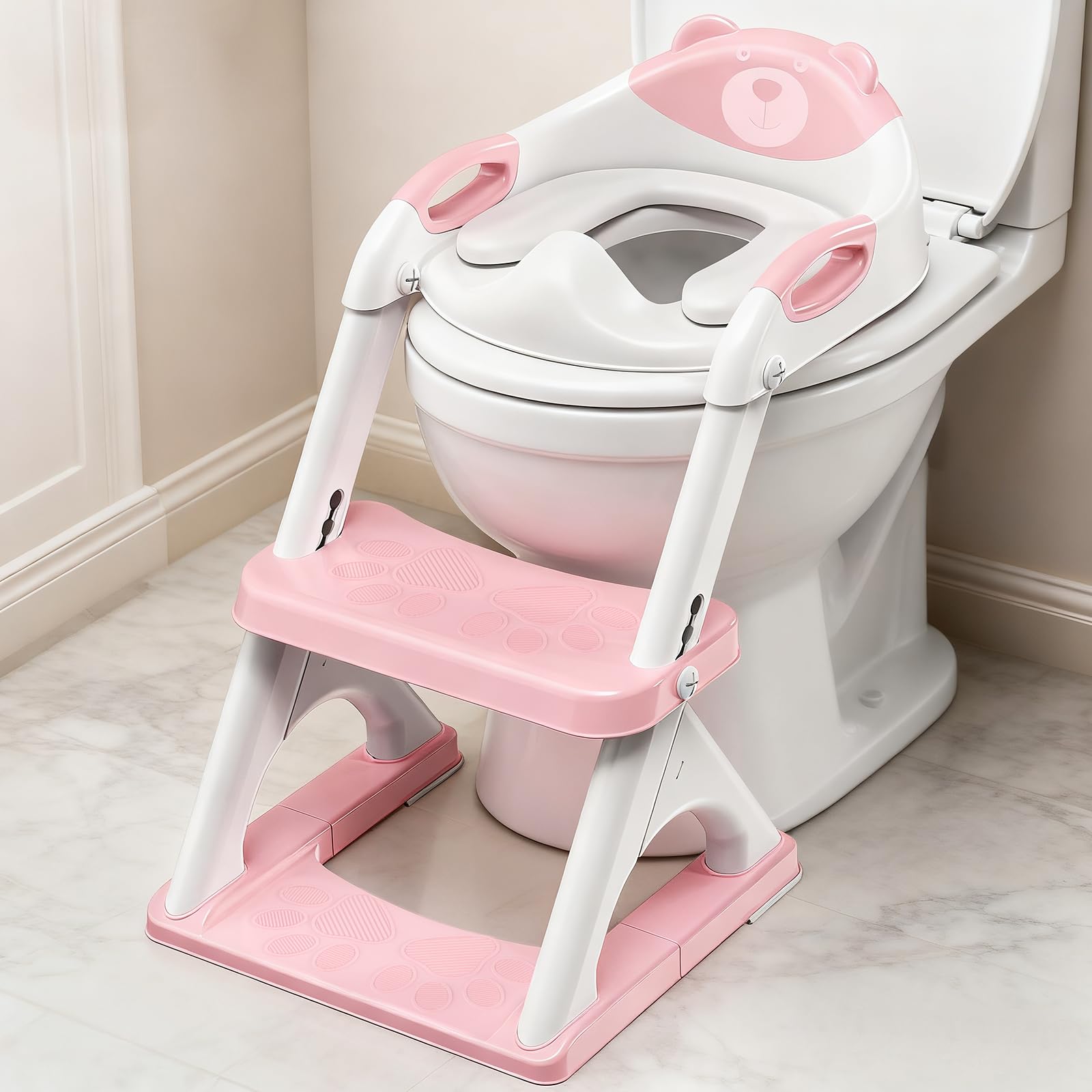 SKYROKU 8899 Toilettensitz mit Treppe rosa 2in1