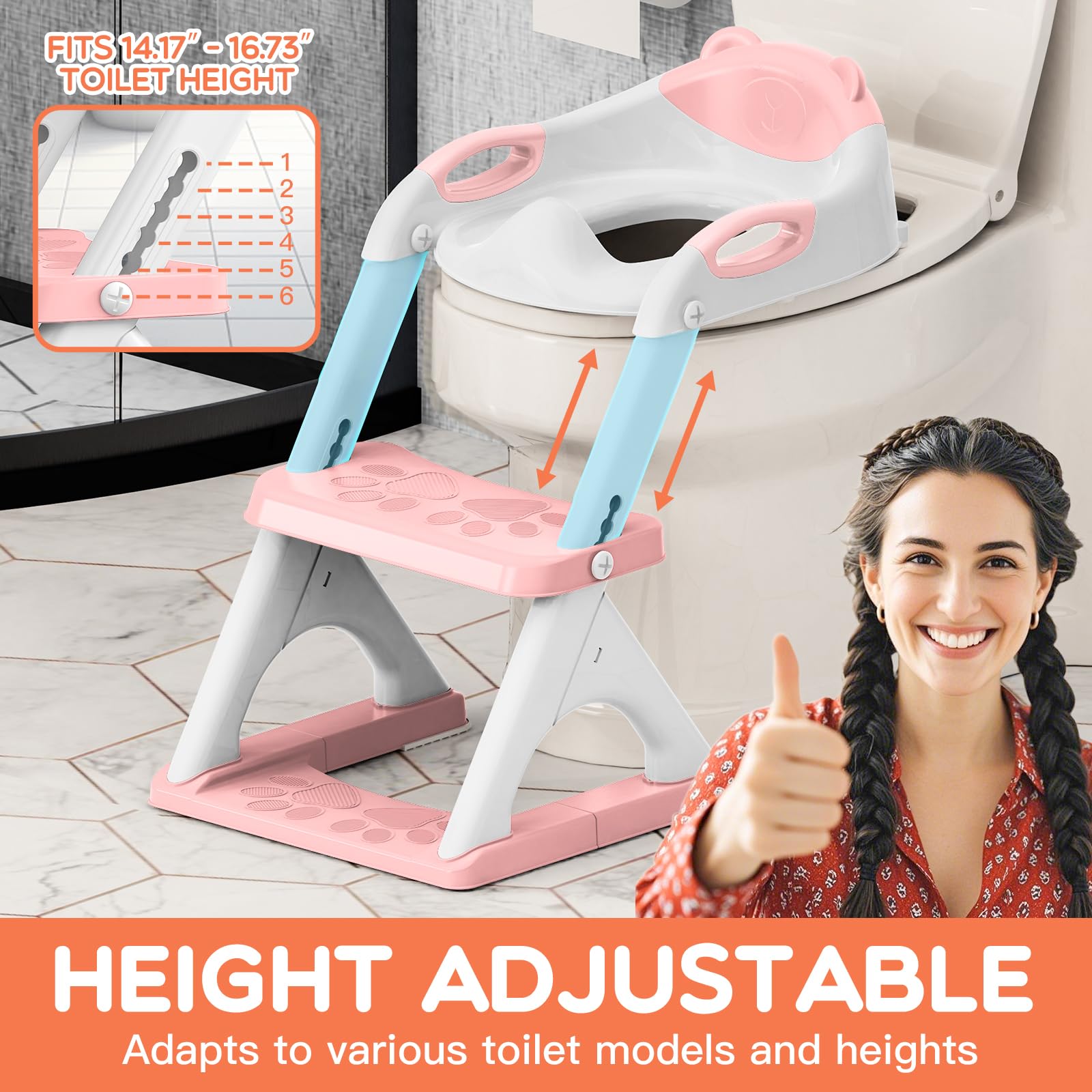 SKYROKU 8899 Toilettensitz mit Treppe rosa 2in1