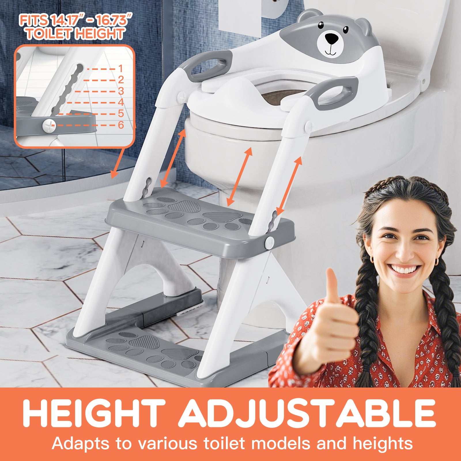 SKYROKU 8899 Toilettensitz Grau rutschfest Spritzschutz