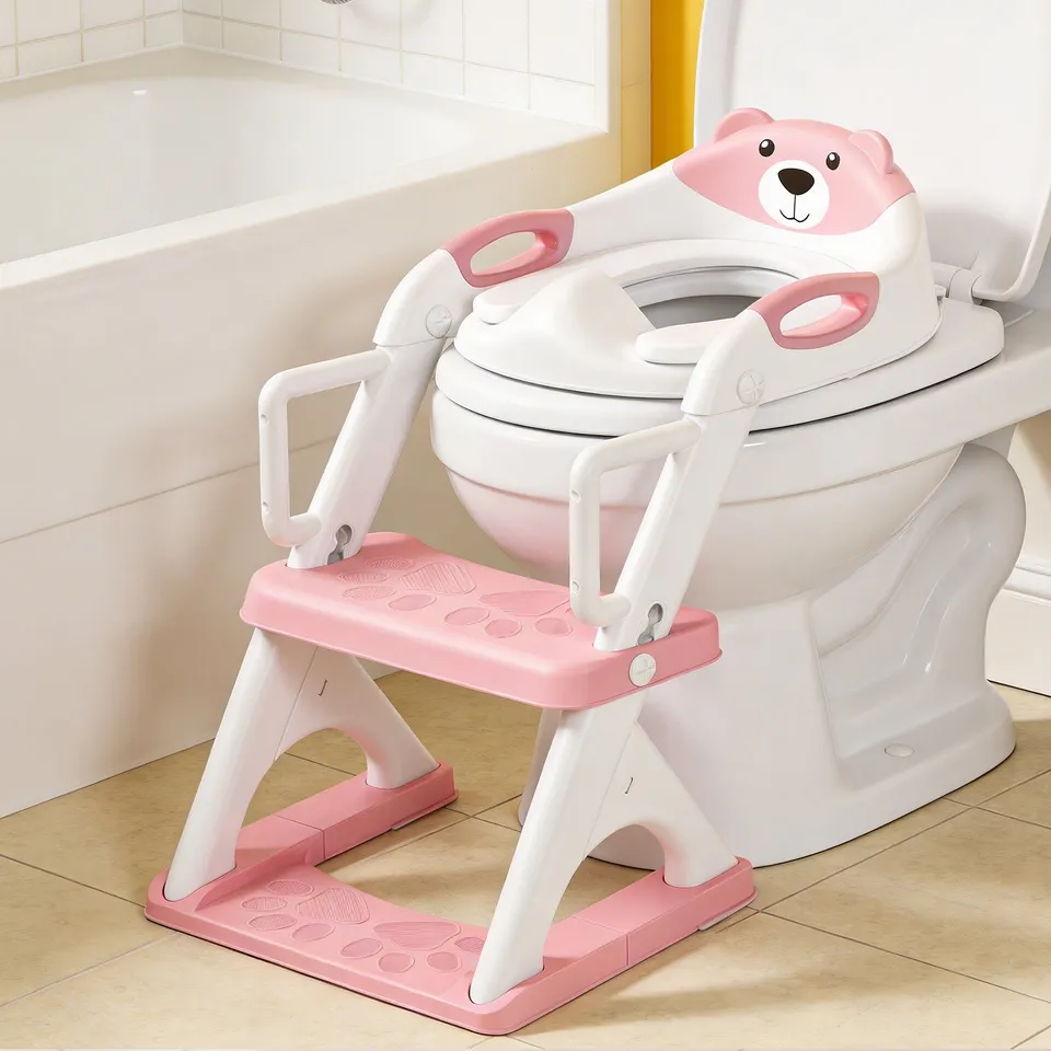 SKYROKU 8899Pro 2in1 Toilettensitz mit Treppe Pink Kunststoff