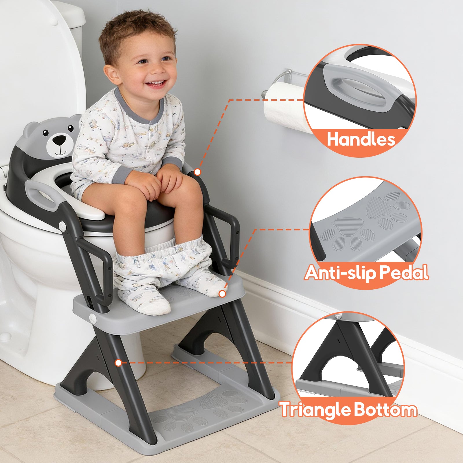 SKYROKU 8899Pro 2in1 Toilettensitz mit Treppe Schwarz rutschfest