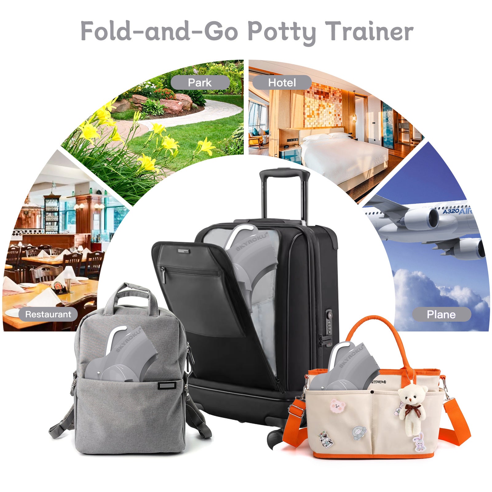 SKYROKU Folding Travel Potty Seat Toilettenaufsatz Grau