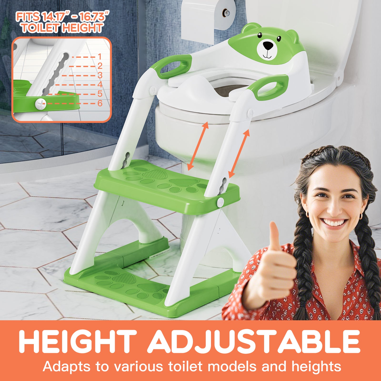 SKYROKU 8899 Toilettensitz mit Treppe grün 2in1