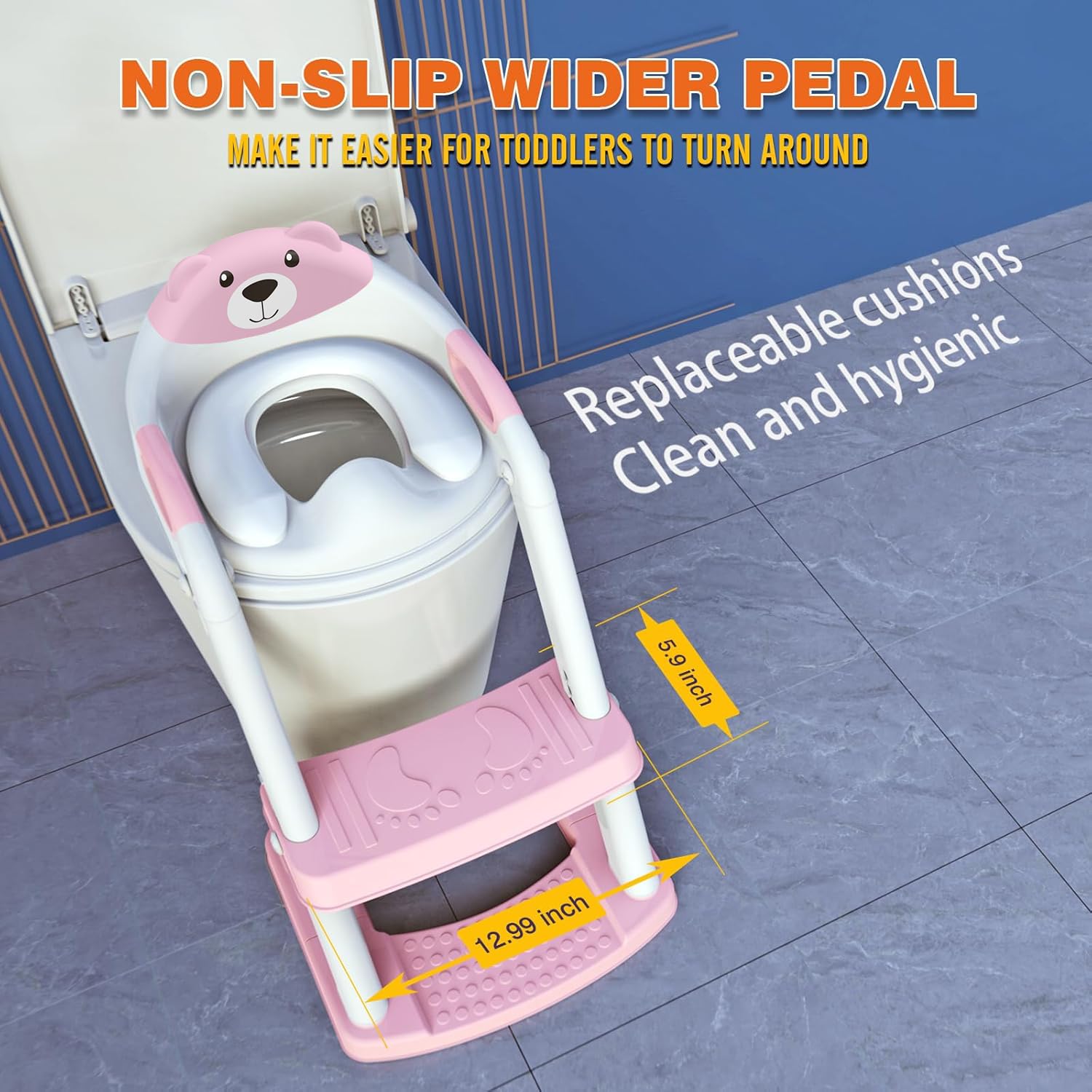 SKYROKU 8898 Toilettensitz mit Treppe Rosa klappbar
