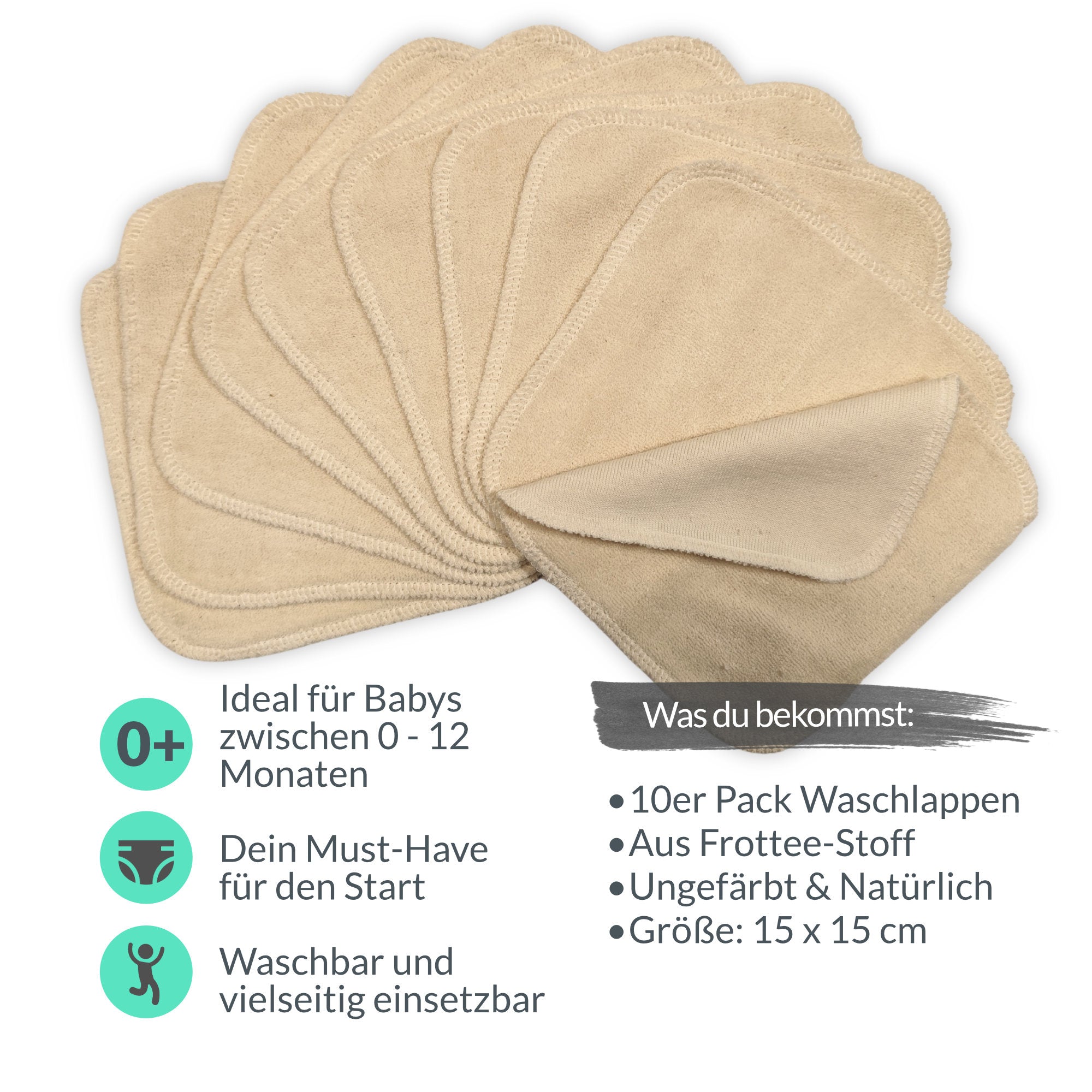 Easypisi Abhalte-Zubehör Waschlappen 15x15cm 10er Bio